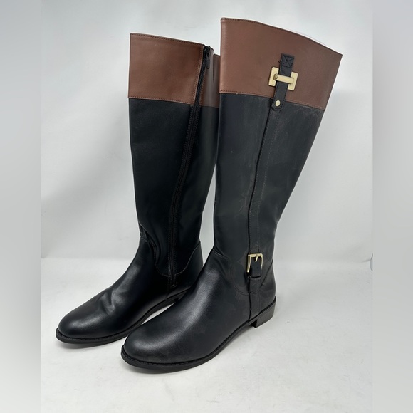Karen Scott Deliee Round Toe Knee High Riding Boots Black Cognac Women 8.5 M NIB - Picture 2 of 8